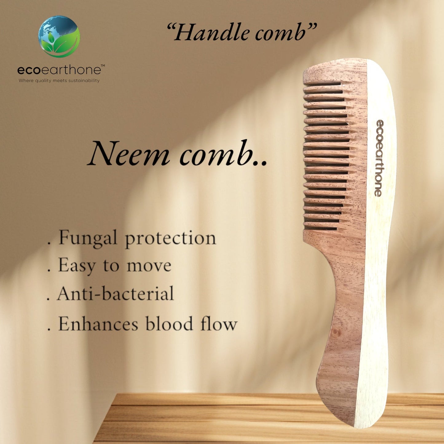 Neem Wood Comb – Handle Comb EcoEarthOne
